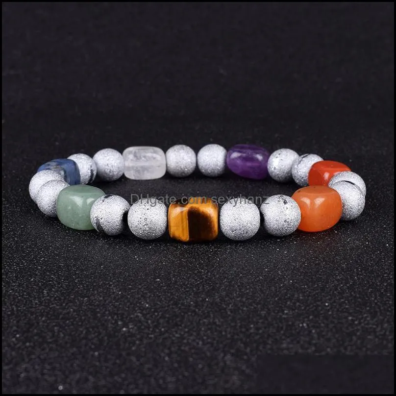 Beaded, Strands Nature Quartzs Crystal 7 Chakra Bracelets Natural Stone Beaded Men Women Elastic Healing Yoga Bracelet Jewelry Gift