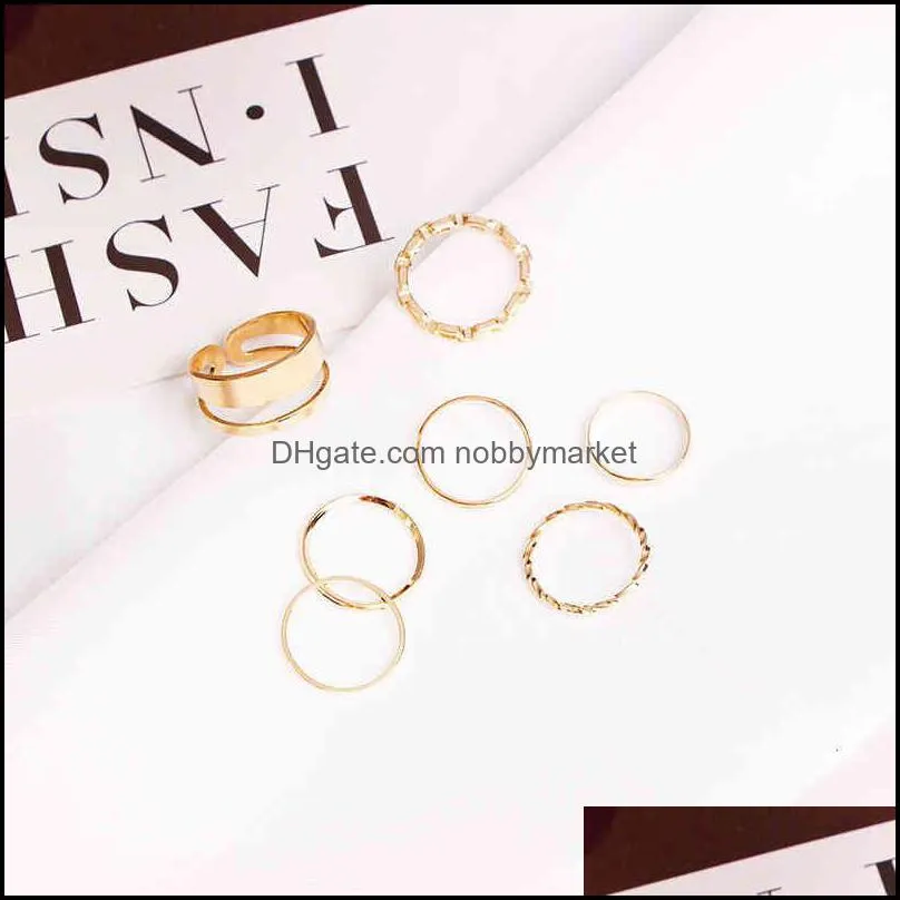 Luxury RingsFashion 7in1 Punk joint Ring Set Geometric Twist Minimalist Jewelry Metal circular golden for women Street d