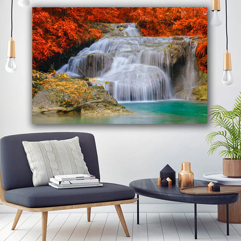 Moderne Landschaftsmalerei Wasserfall Poster auf Leinwand gedruckt Home Dekoration Wand Kunst Bilder für Wohnzimmer kein Rahmen