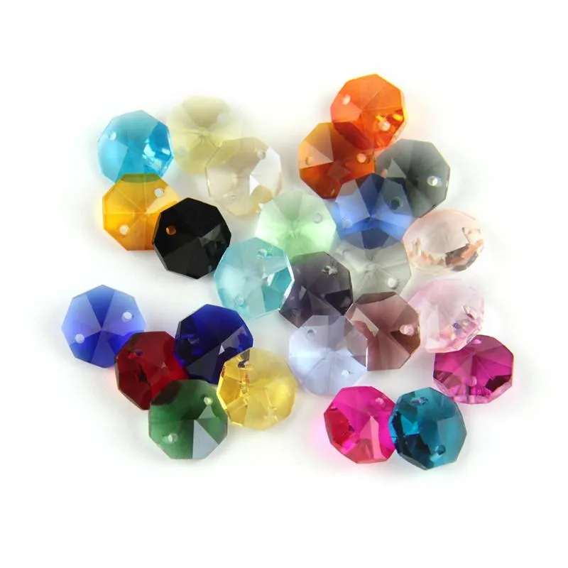 2000 / lote 14mm Muitas cores Octagon Beads Prism em 2 buracos para as peças do candelabro de cristal Casa / decoração do casamento
