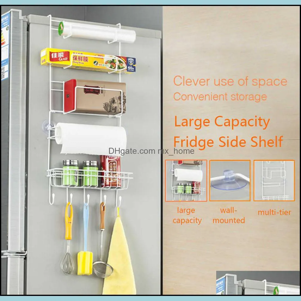 Refrigerator Rack Side Shelf Multi-Layer Fridge Sidewall Holder Multifunctional Kitchen Organizer Shelf Household Hanging Hook A0603