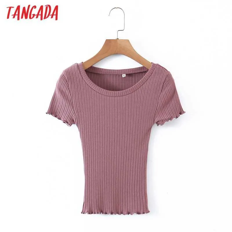 Tangada Women Basic Big Strethy Pink T Shirt Short Sleeve O Neck Tees Ladies Casual Tee Shirt Street Wear Top 8H45 210609