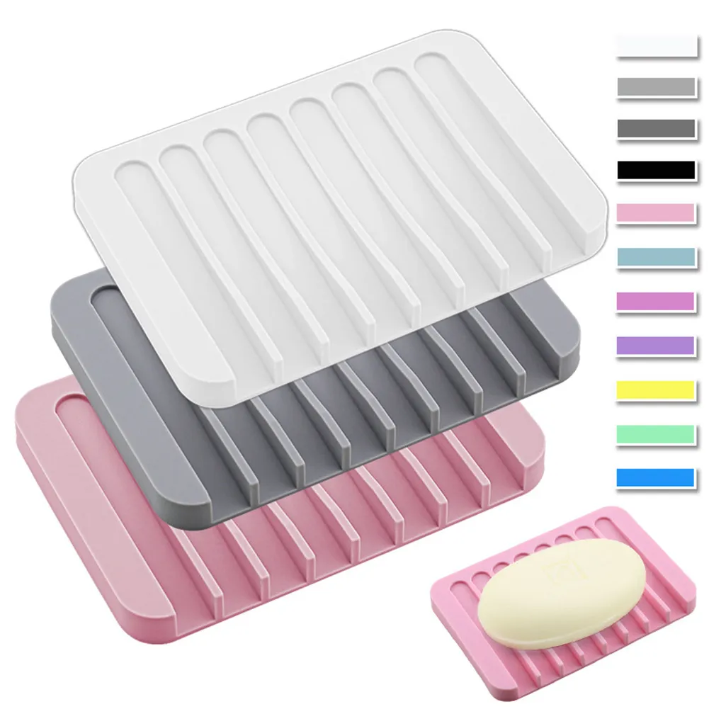 Non-slip Silicone Soap Holder Flexible Soaps Dish Plate Holders Tray Soapbox Container Storage Bathroom For Shower/Kitchen/Bath Tub/Razor/Sponges