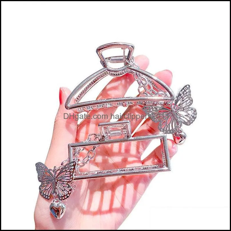 Hair Accessories Korea Hollow Butterfly Heart Tassel Pins Women Girl Vintage Metal Silver Color Love Pendant Claw Clip Clamps Jewelry