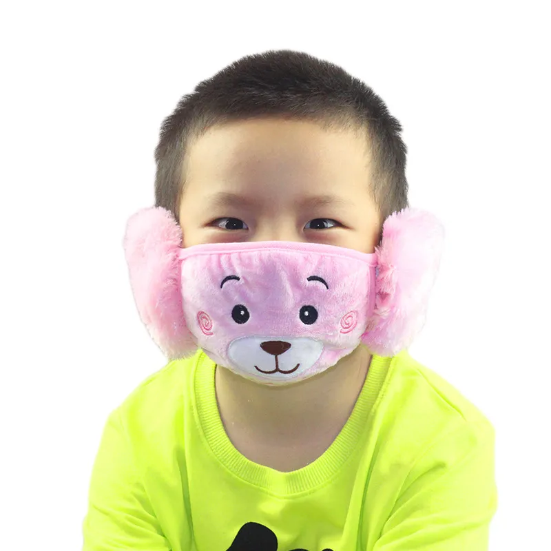 2021 Çocuklar Sevimli Kulak Koruyucu Ağız Maskesi Hayvanlar Ayı Tasarım 2 in 1 Çocuk Kış Yüz Maskeleri Çocuk Mouthmuffle Toz Geçirmez 2 9JZJ E19