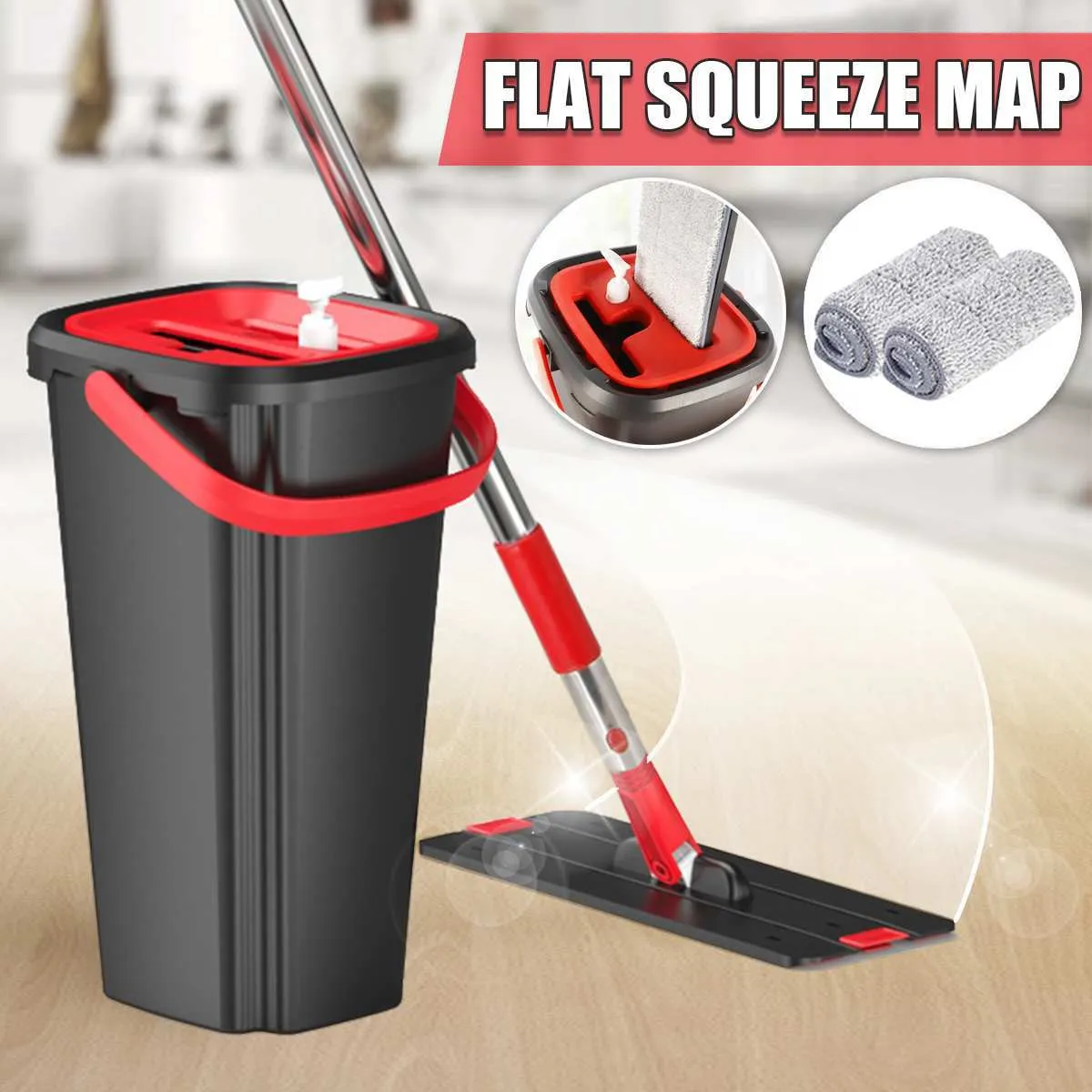 Mapa de mão livre com balde mágica limpeza mops balde conjunto de pisos lisos espremer mop wet dry usage esfregão preguiçoso para o escritório em casa 210317