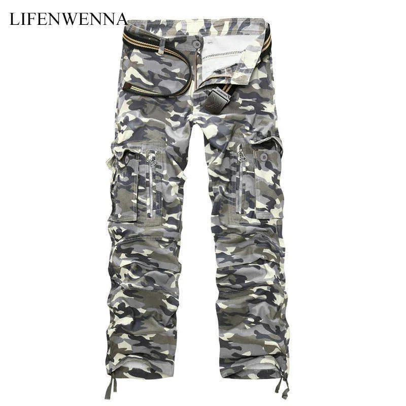 Lifenwenna Camouflage Militärlastbyxor Män Taktisk Casual Bomull Casual Multi-Pocket Byxor Män Pantalon Hombre 210528
