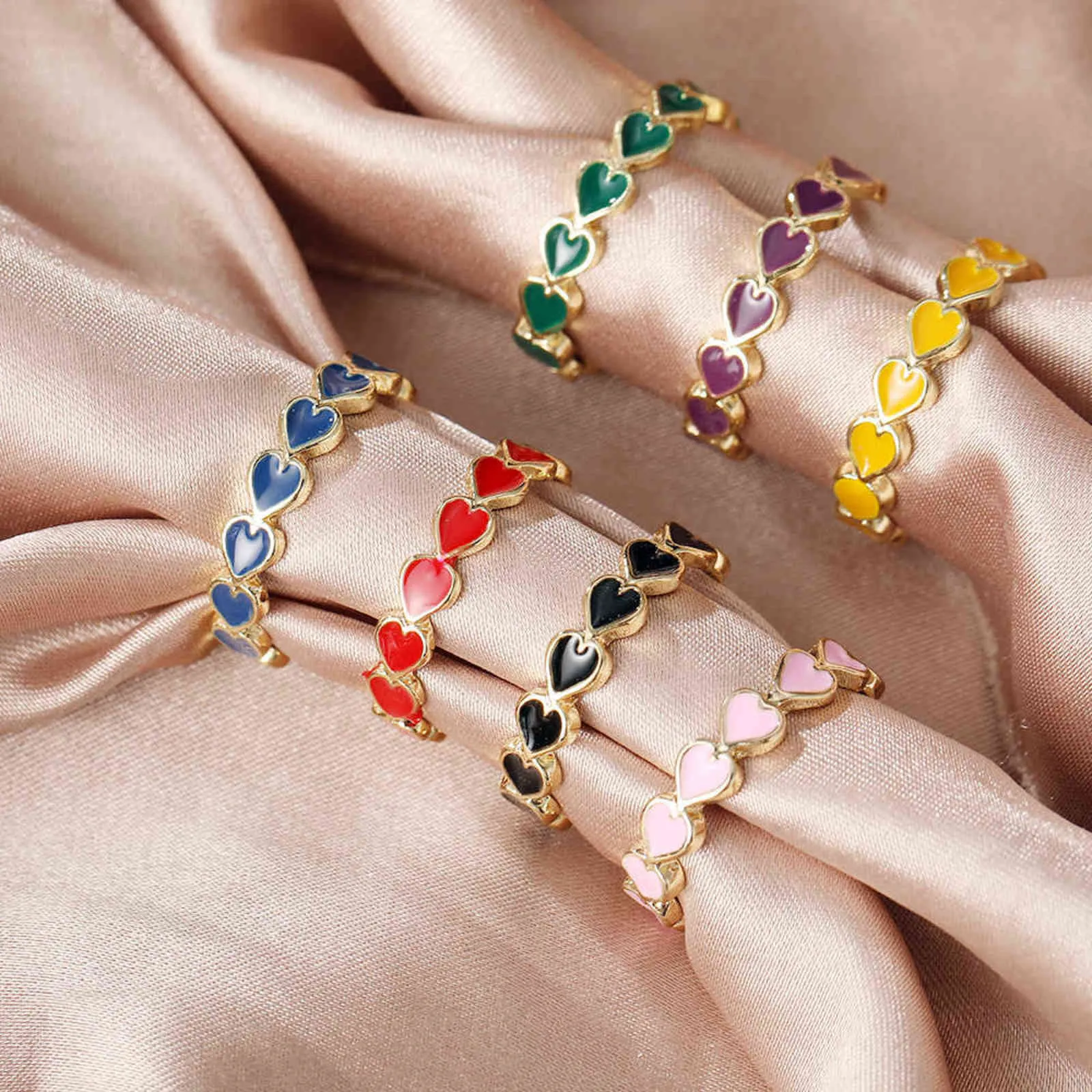 Vintage Y2K Double coeur ouverture émail anneau pour les femmes mode coréen Diyou métal coeur Joint anneau bijoux en gros cadeau G1125