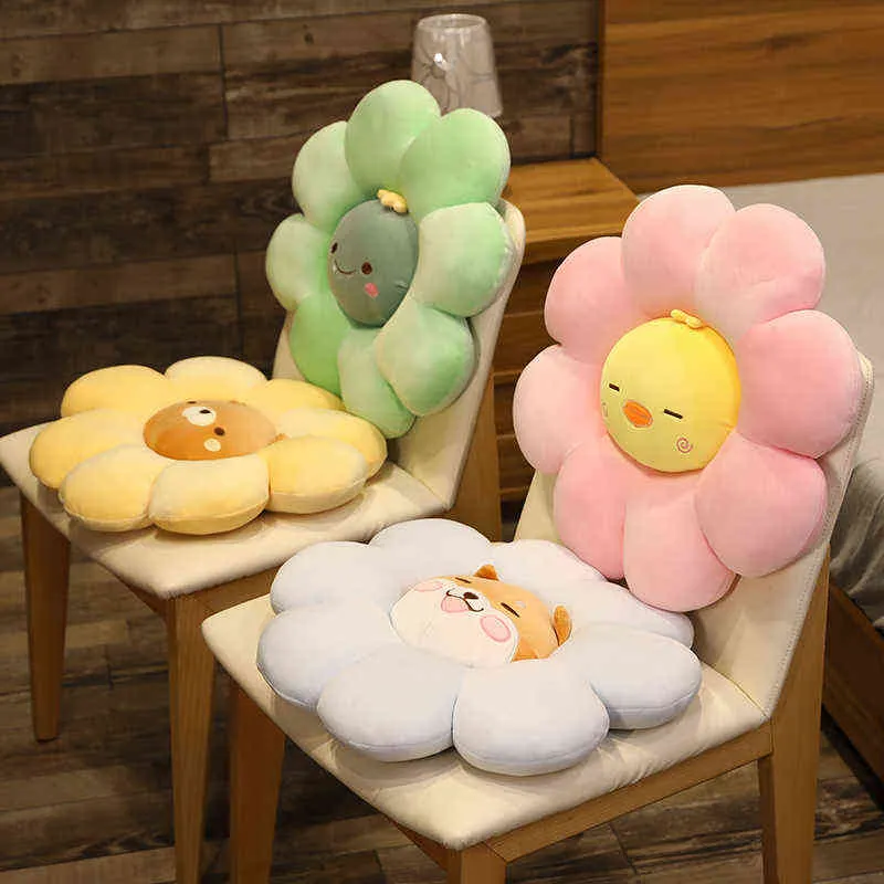 Simpatico cuscino per fiori di sole Cuscino per sedia in peluche per cartoni animati Cuscini per sedie ripieni Cuscini per animali morbidi per bambini per tappetino per pallet 211110