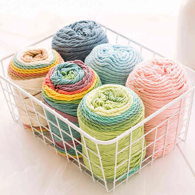 1PC 1Pcs Rainbow segment dyed yarn 5 Strand wool DIY Handmade knitted woolen doll pillow Blanket scarf sofa cushion Ball of Yarn Y211129