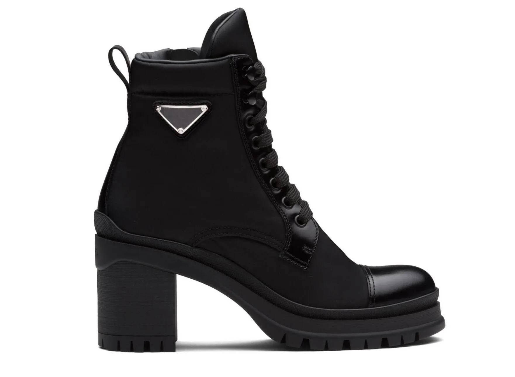 Monolith vitt Läder Nylonpåse Ankel Combat Boots plattform Kilar snörning runda Tåblockklackar Platta tossor chunky designer för kvinnor fabriksskor