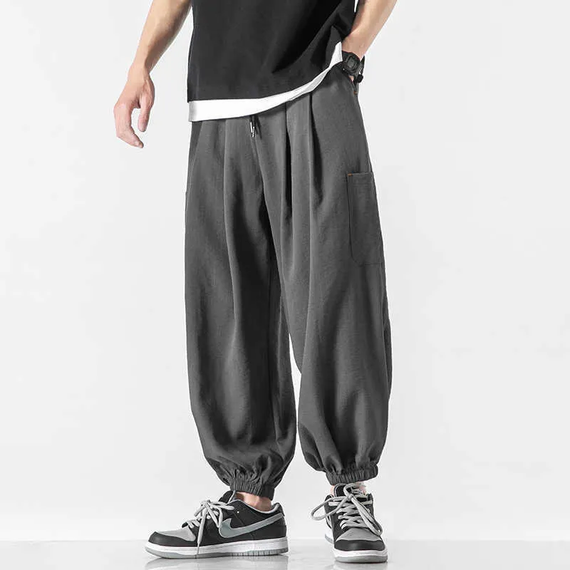 Nowy męski solidny kolor harem spodnie Harajuku Styl Oversized Male Crotch Szerokie spodnie nogi Streetwear męska Baggy Jogging Spodnie dresowe Y0927