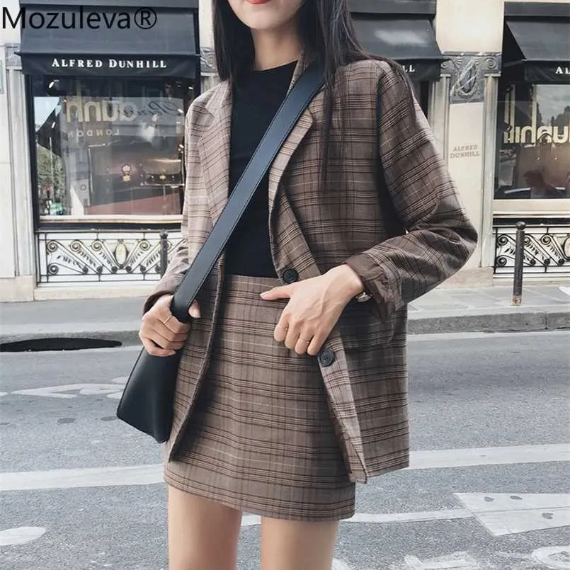 Mozuleva retro plazer blazer set single-breasted jacka penna kjol 2 bitar kjol kostym kvinnlig kontor damer blazer kostym 211101