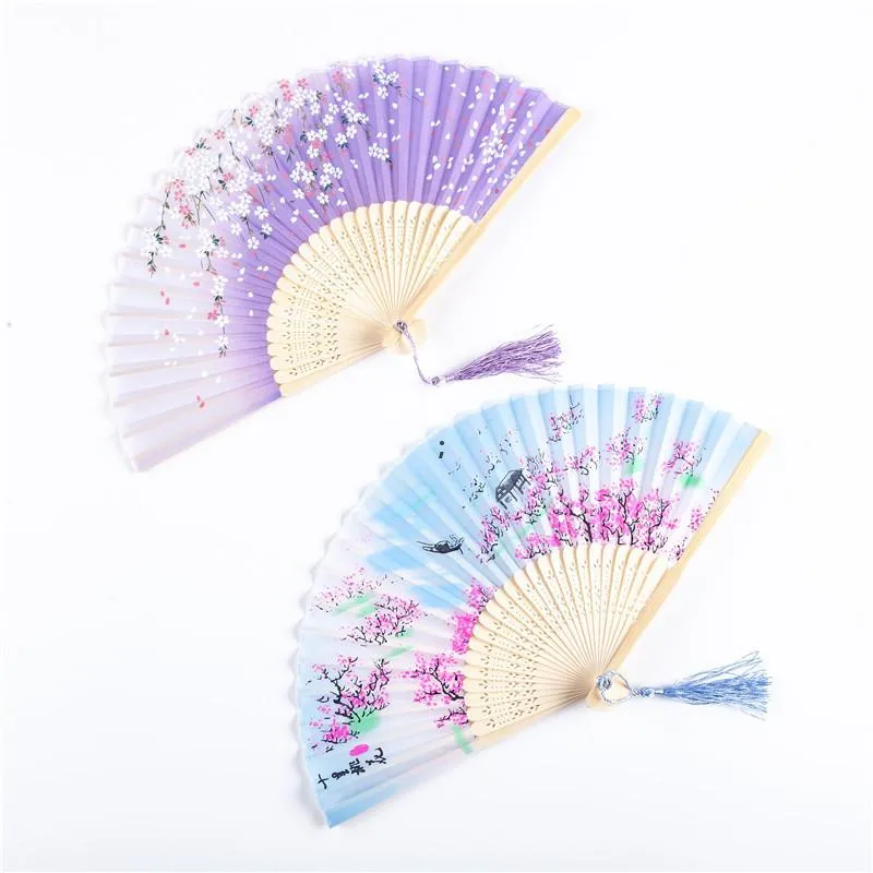 Lato Vintage Folding Bamboo Wentylator na imprezę Favor Chinese Styl Hand Held Flower Fani Dance Wedding Decor BWB7687