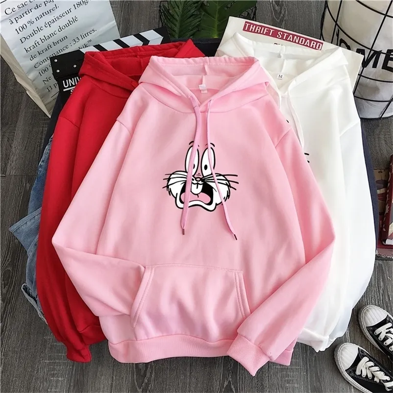 Paris Girl Harajuku Women's Sweatshirt Cute Cartoon Bugs Bunny Print Ladies Oversized Hoodie Korean Fashion Streetwear Pullover 201127