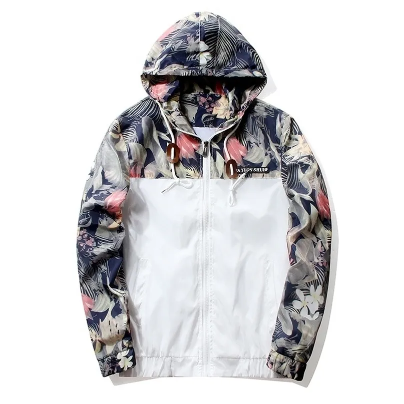 Jaqueta Floral Autumn Mens Jaquetas Com Capuz Slim Fit Manga Longa Homme Na Trendy Windbreaker Casaco Roupa de Roupa Drop 211110