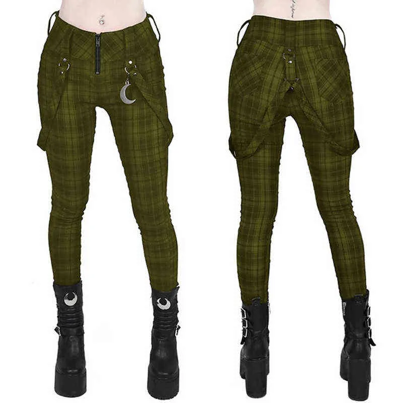 High Waist Gothic Punk Plaid cargo pants for women for Women