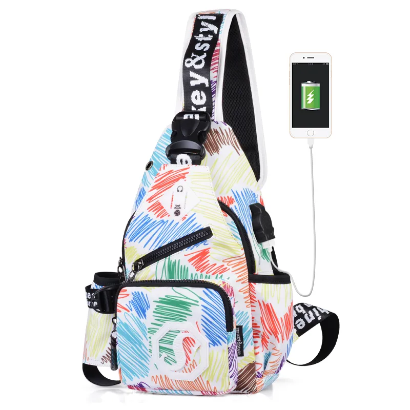 Torba na ramię Nowy Moda Crossbody Torby dla kobiet Mężczyźni Anti-Theft Messenger USB Wodoodporna krótka wycieczka plecak plecak