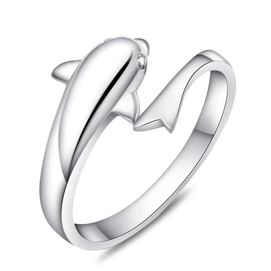 Dolphin pierścienia palcami srebrne kobiety otwarte regulację zespołu romingowego palec mody biżuteria i piaszczysta