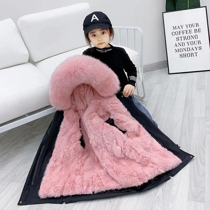 Jassen 2022 Mode Winter Kinderkleding Dikker Warm Faux Bontjassen Kinderen Jongens Meisjes Hooded Parka Snowsuit Bovenkleding W85