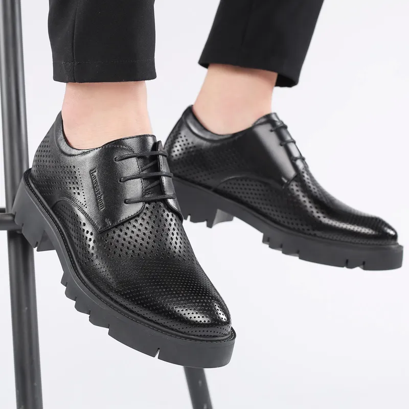 Hollow Summer / Winter Platform High Heel 4/7/9 CM Height Growth Formal Men Derby Leather Shoe Man Dress Shoes Elevator