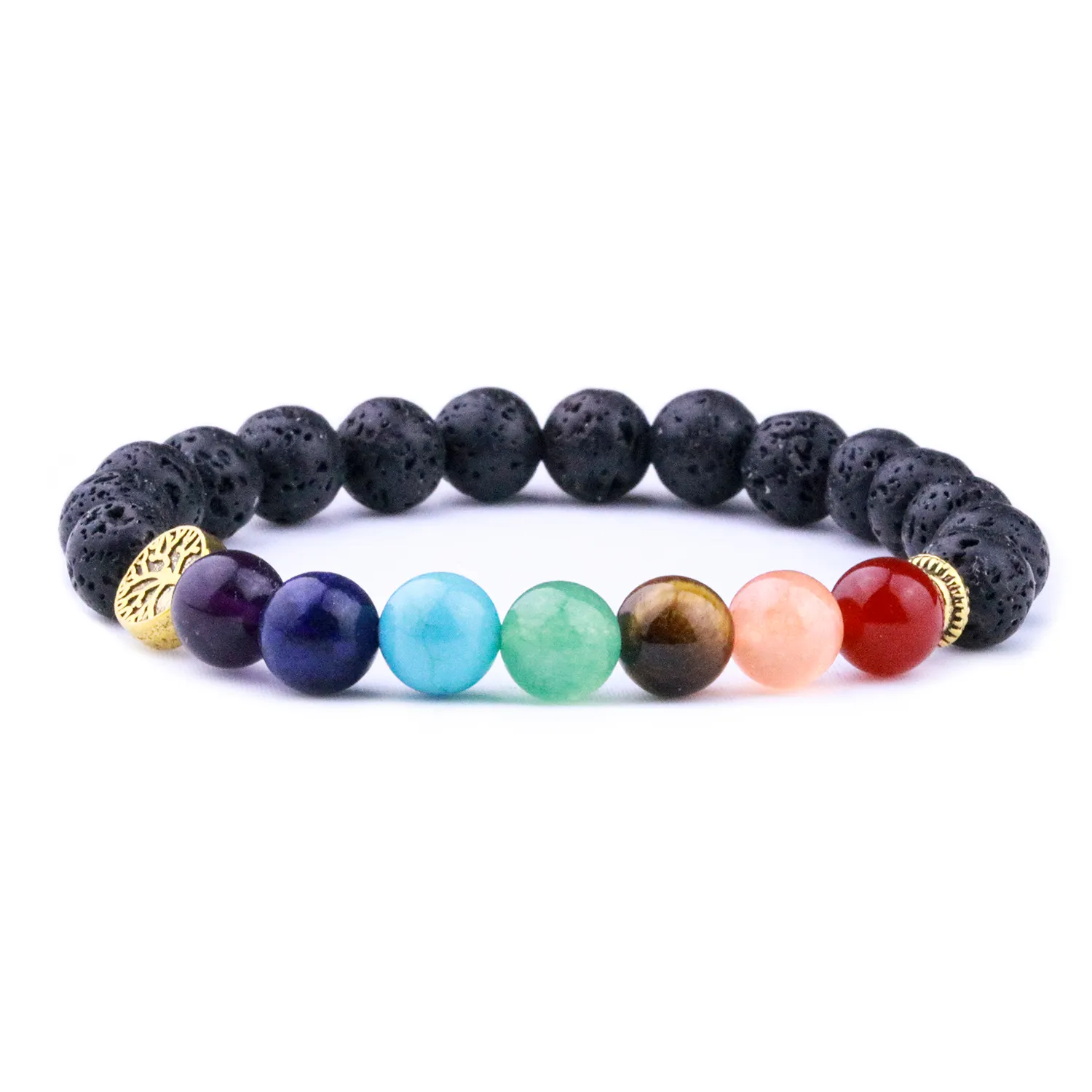 8mm Natural Stone 7 Chakra Noir Lava Noir Arbre de vie Charme Bracelets Aromatherapy Essential Diffuseur Bracelet pour femmes Hommes bijoux