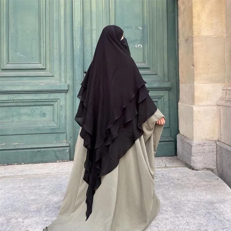 Abbigliamento etnico Eid 3 strati Indumento di preghiera Lungo Khimar Islam Donna Hijab Sciarpa Avvolgente Top senza maniche Abito Jilbab Abaya Musulmano arabo Niqab Ciao