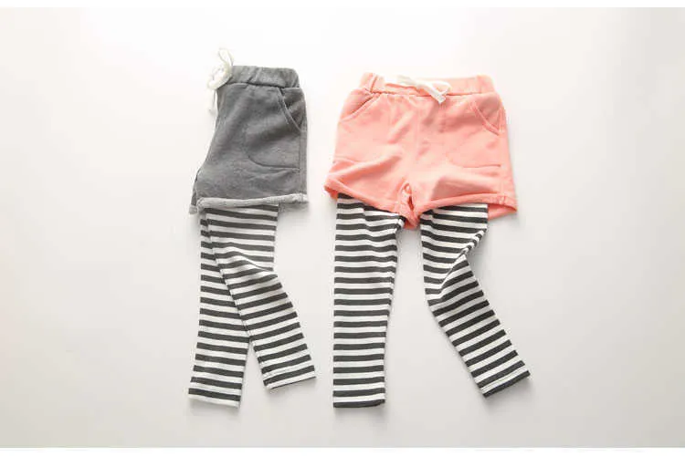  Spring Autumn Korea 2-10 Year Children Full Length Capri Pocket Pants Baby Culottes Lace Skirt Kids Girls Striped Leggings (12)
