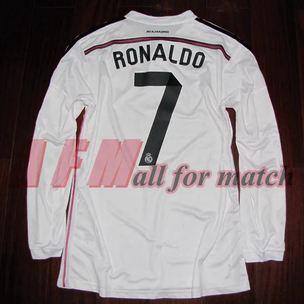 14/15 Match slitna spelare problem hemmatröja långärmad Ronaldo Bale Sergio Ramos Fotboll Custom Name Patches Sponsor