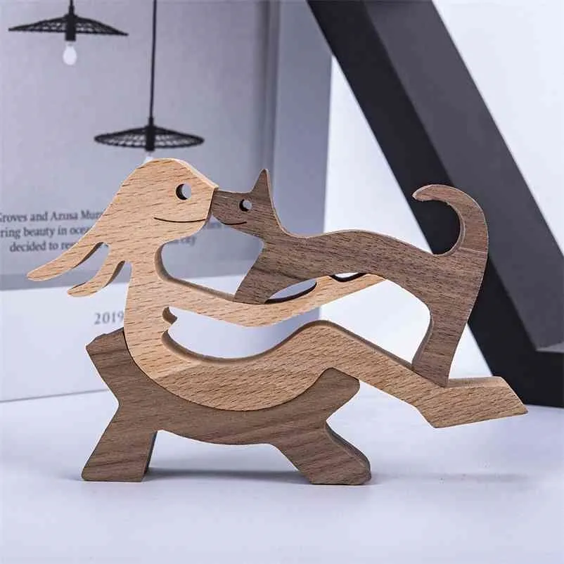 Relaks Human and Cat Rzeźba Handmade Desktop Ornament Craft Figurka Home Office Dekoracje Pamiątki Naturalne Eco Friendly 210727