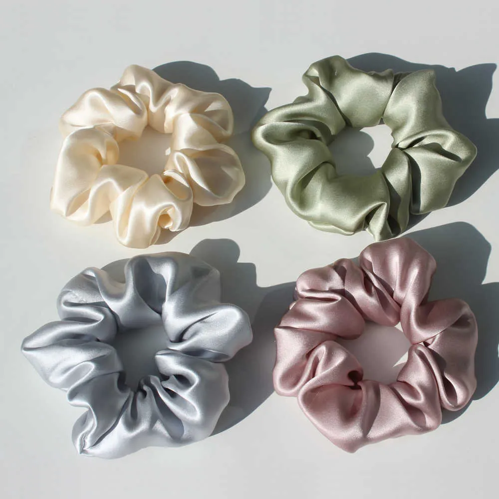 100% Pure Silk Scrunchies for Women Girls Big Scrunchy Rubber Elastic Hair Ties Bands Ponytail Holder 19 Momme 3.5CM Width 6Pack X0722