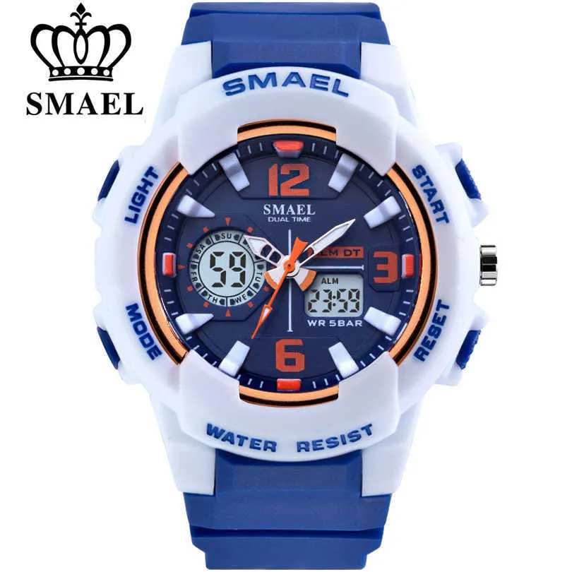 Smael Marka Moda Kobiety Sporty Zegarki LED Cyfrowy Kwarcowy Wojskowy Zegar Mężczyzna Zegarek Chłopiec Dziewczyna Uczeń Wielofunkcyjny Wristwatch 210616