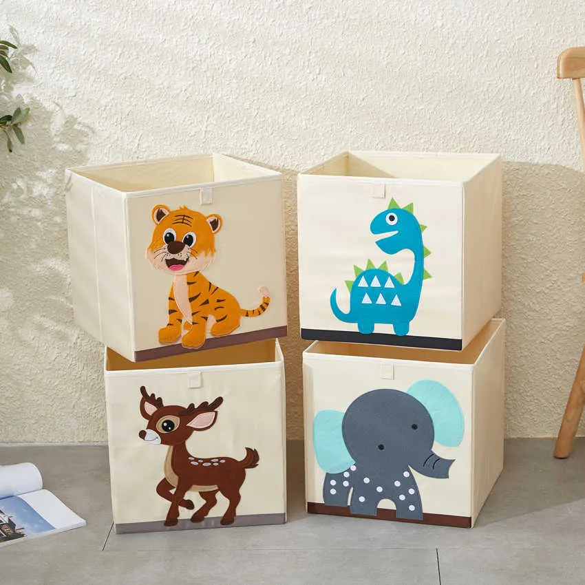 Cube Cartoon Animal Toy Storage Box Folding Storage Bins Wardrobe Drawer Organizer Clothes Storage Basket Kids Toys Organizer 210626