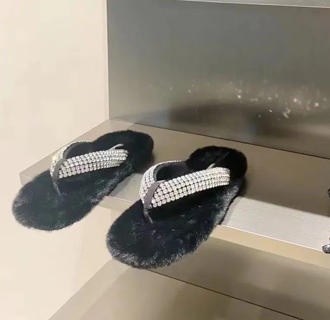 Pantofole da viaggio all'aperto con strass da donna a spina di pesce in zibellino da donna in pelle mulo Princeton taglia comoda 35-40