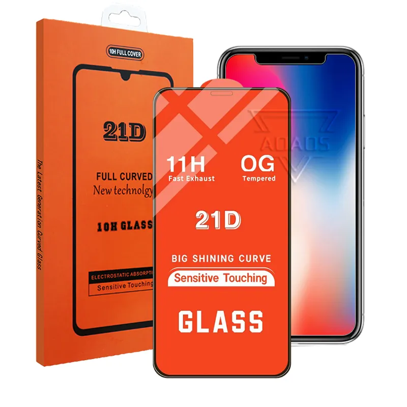 21D Pełna okładka szklana Film ochraniacza ekranu dla iPhone15 14 13 Mini Pro Max 12 11 XR XS Samsung A01 A11 A21 A31 A41 A51 A71 z pakietem detalicznym