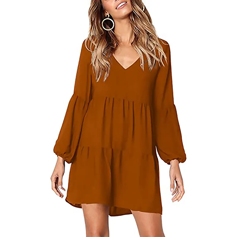 Women Tunic Casual Dresses V Neck Loose Flowy Swing Shift Mini