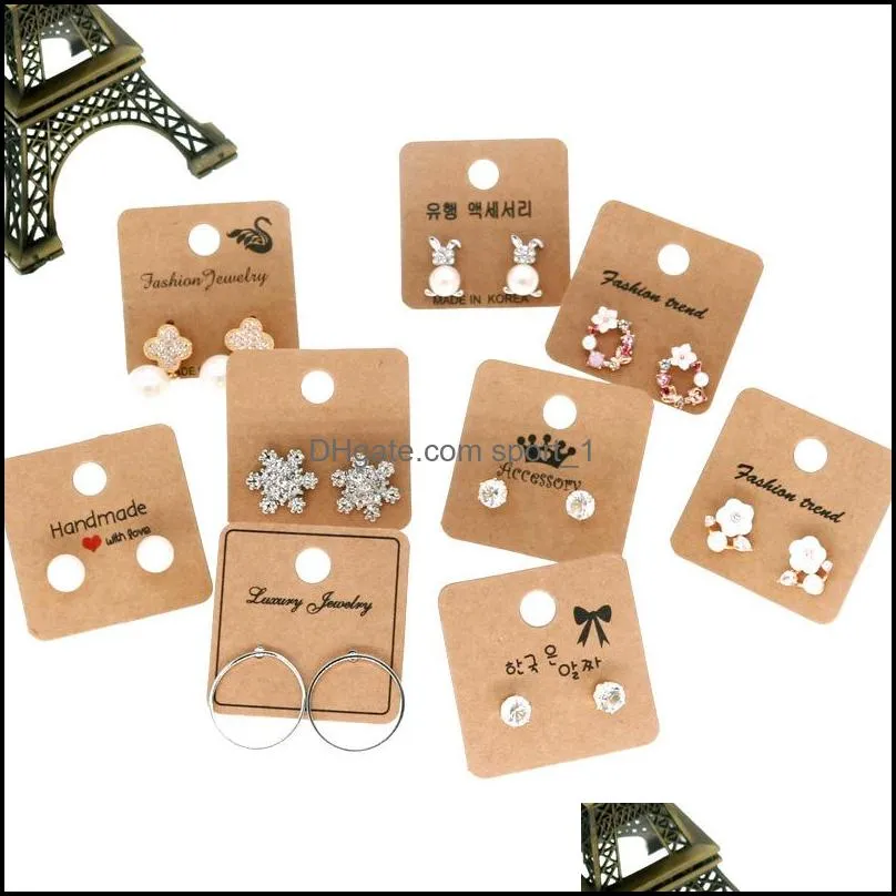 Prijskaartjes Verpakking Sieraden 4x4Cm Kraftpapier Mti-Motief Oorbel Met Hangende Oorbellen Oorknopjes Sieraden Display Kaart Groothandel Kan Cu