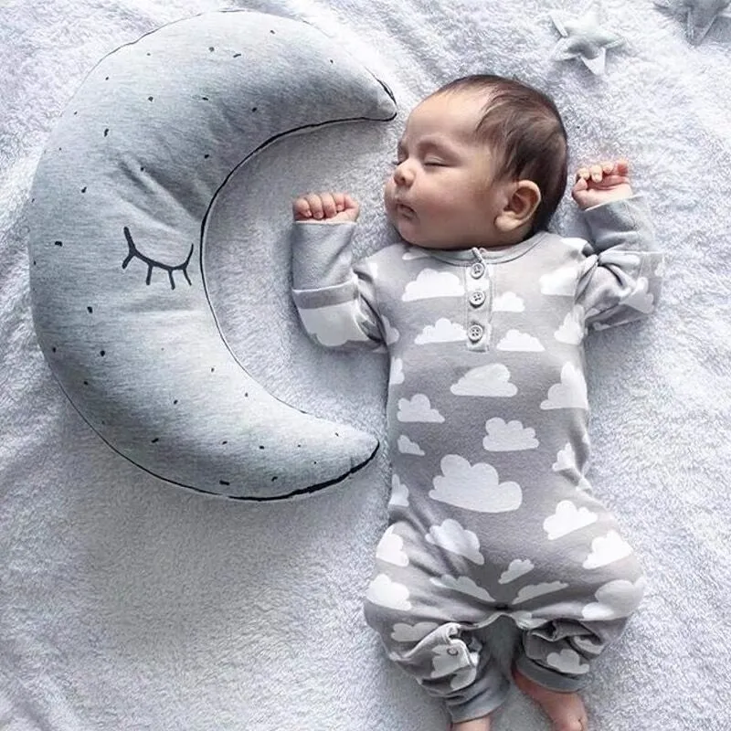 Bebê recém-nascido meninos meninas romper roupas infantis bonitos cinza nuvens imprimir manga longa jumpsuit pijama criança roupas roupas 210309