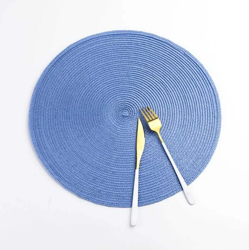 Round Woven Placemats Heat Resistant Wipeable Placemat non-slip Washable Kitchen Place Mats Hand-Woven Rattan Placemats ZYY641