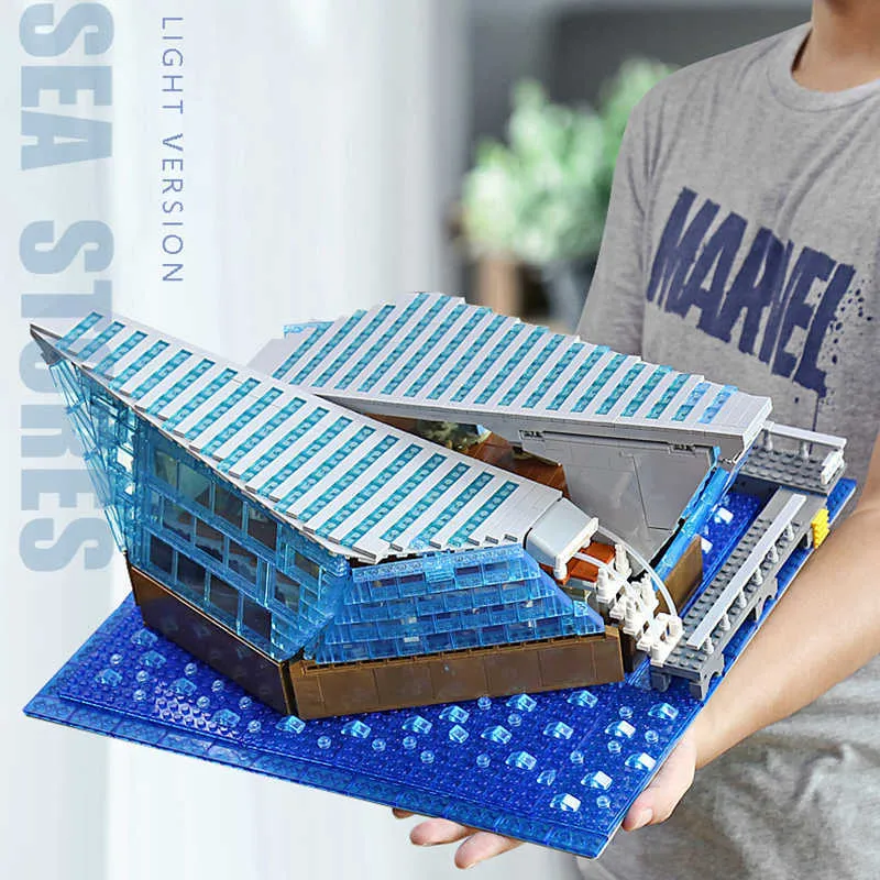 2020 의류의 새로운 조명 보석 바다 상점 빌딩 블록 벽돌 Bookstore 도시 스트리트 뷰 아이들을위한 장난감 크리스마스 선물 X0902