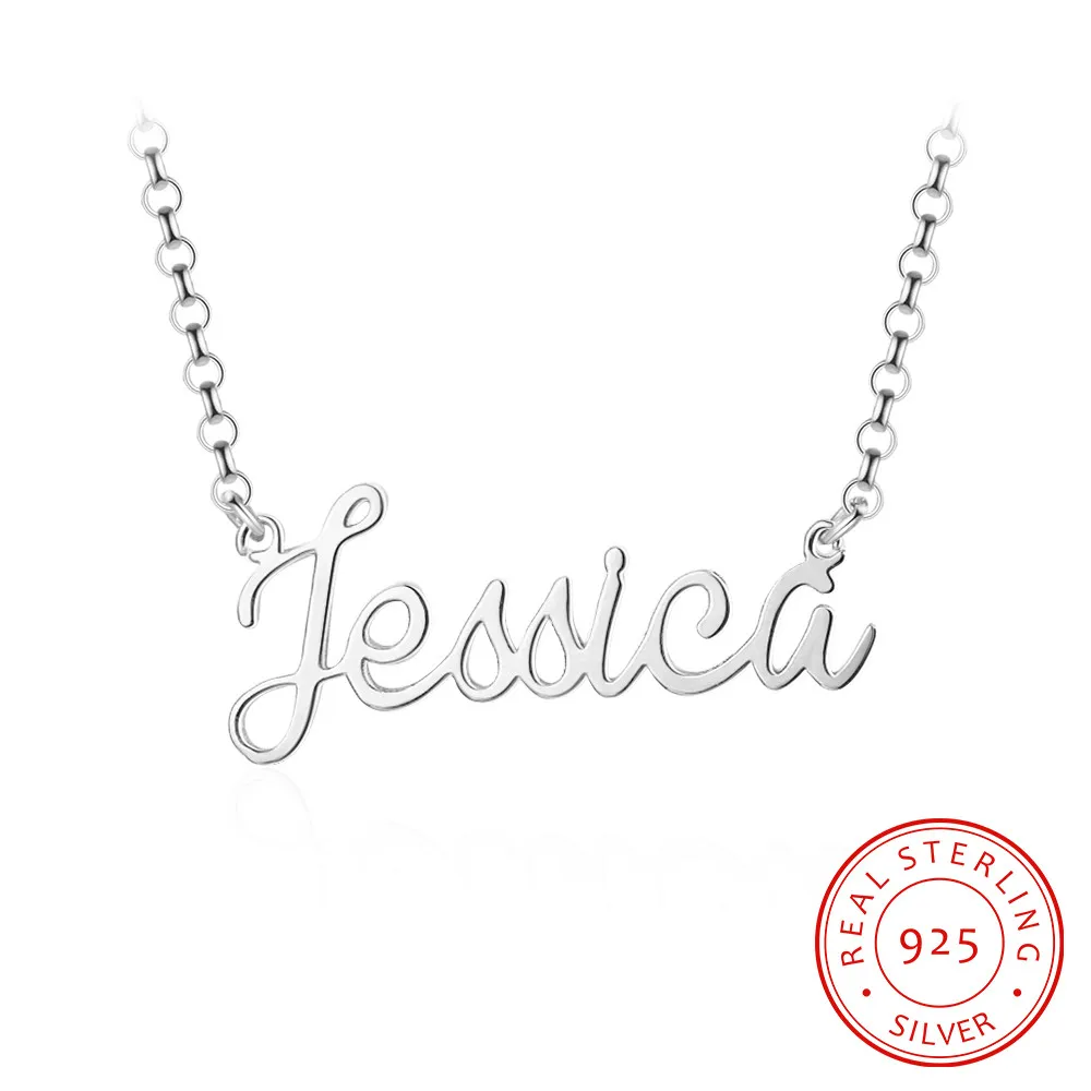 Personalized 925 Sterling Sliver Name Necklaces Fashion Customized Pendant Engraved Name Promised Jewelry Charm Gift for Women Q0531