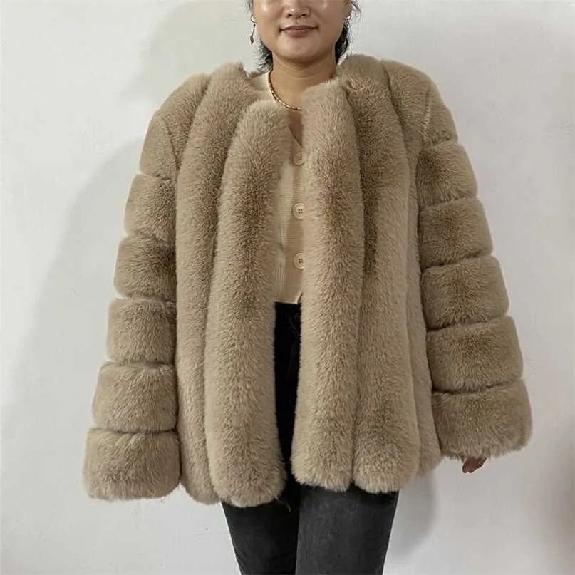 Faux Fur Outono Outono Casaco de Pele Casaco Mulheres Roupas de Alta Qualidade Overcoat Plus Size Engrossado Casacos Longos Quentes 211018