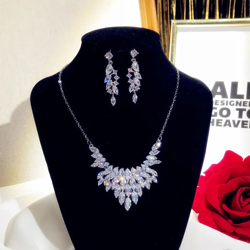 Edlen Schmuck Sets Für Frauen 925 Sterling Silber Cubci Zirkonia Halskette Anhänger Tropfen Ohrringe Luxus Braut Hochzeit Bijoux Femme