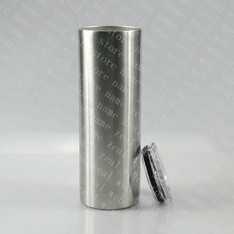 20 أوقية مستقيمة على مستقيم Tumbler Tumbler Slim Tumbler No Taper Cylinder تمامًا مع PP Straw Clear Clear Lid Silver