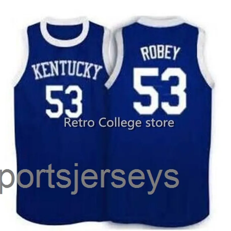 # 53 Rick Robey Kentucky Wildcats Basketbal Jerseys Blue White Embroidery Steitched Personalized Custom Any Numan Name Jersey