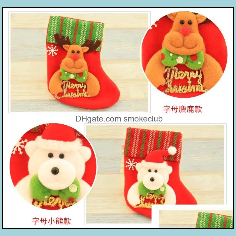 Christmas Stockings Decorations Santa Claus Socks Gift Kids Candy Bag Christmas Tree Pendant Socks Stocking Xmas Ornament