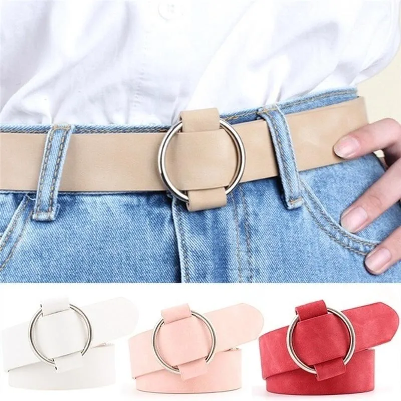 Belts Fashion Ladies Retro Metal Leather Round Buckle Belt Without Needle Casual