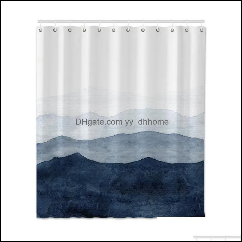 Shower Curtains Mountain Fog Printed Curtain Bathroom Waterproof With Hooks Polyester Fabric Bath
