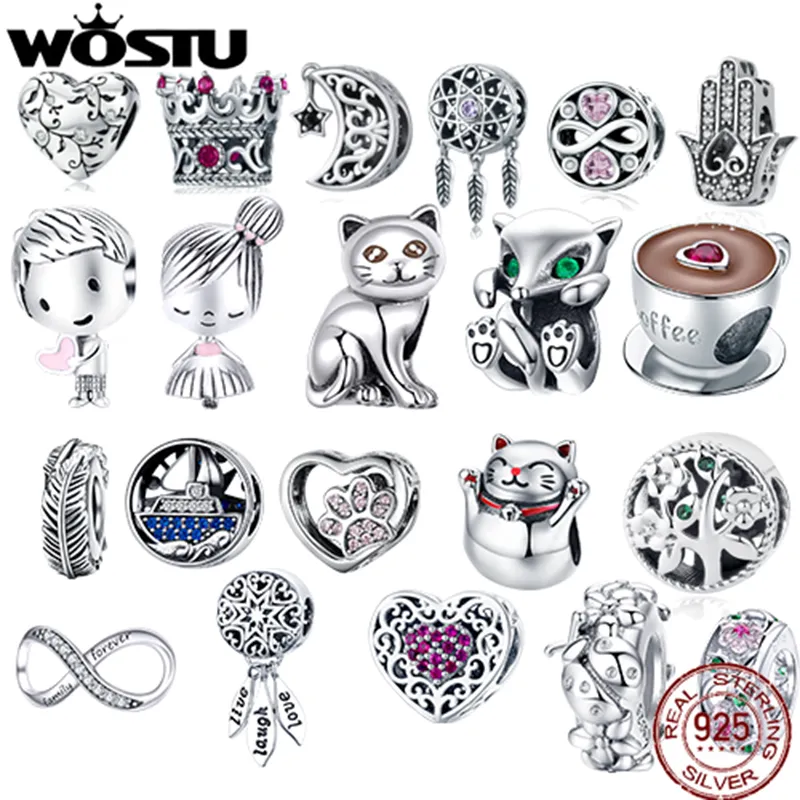 Wostu Real 925 Sterling Silver Pärlor Retro Patterns Charms Pendant Fit Original Armband Silver 925 Smycken Q0531