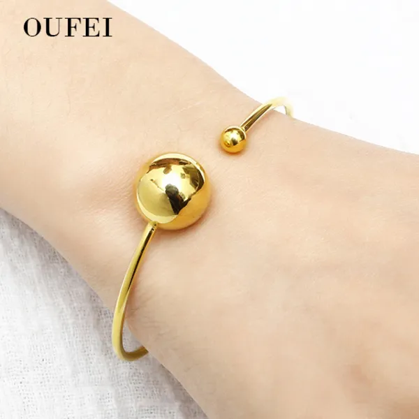 Oufei Round Bracelet Ladies Luxury Brand Stainless Steel Bracelet Jewelry Woman Accesories Golden Bracelet Round Simple Q0719